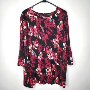 J. Jill Wearever Floral Pleated Crinkled Flare Sleeve Tunic Blouse Size L